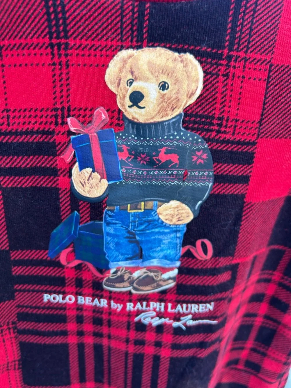 Ralph Lauren Red and Black Plaid Baby Romper with Polo Bear